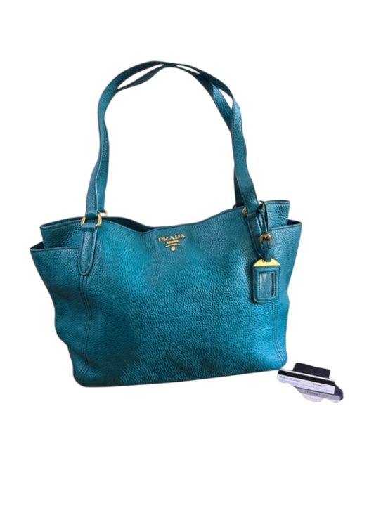 Prada Handbags - Prada Teal Pebbled Leather Tote